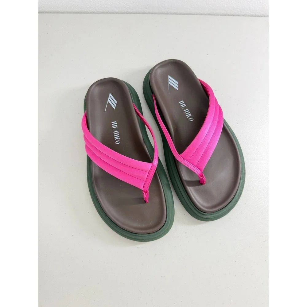The Attico Padded Platform Flip Flop Sandals Pink Satin Brown Green Size EU 38.5